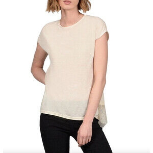 Molly Bracken Short Sleeve Lace Hem Blouse In Cream Size S